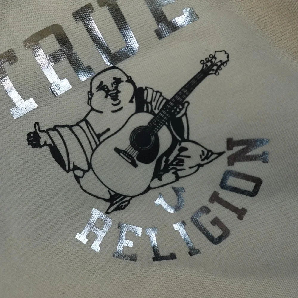 NEW True Religion Hoodie Mens M Beige Buddha Sherpa Full Zip Sweatshirt Jacket